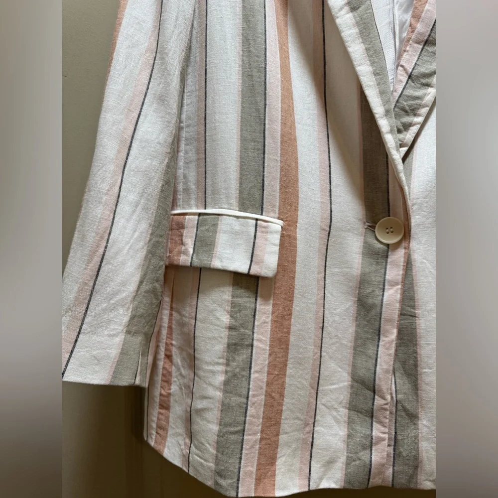 Zara Striped Linen Blend Blazer Size Medium - Picture 5 of 14